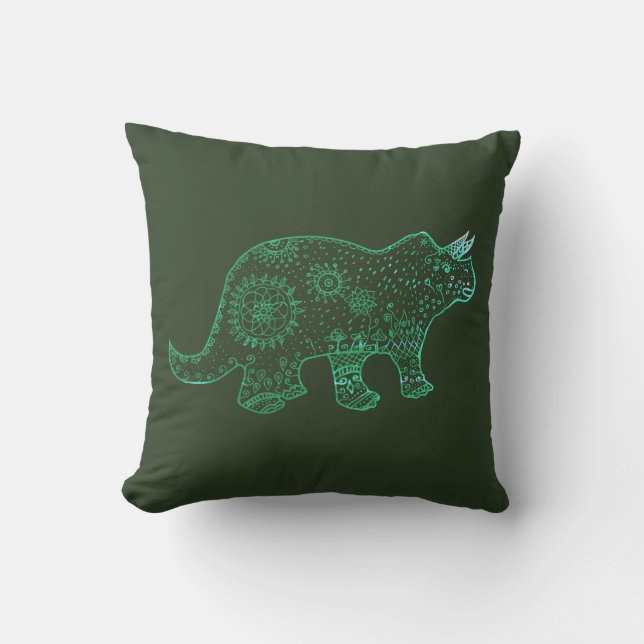 Coussin Dinosaure, Tricératops dessinant Cushion (Recto)
