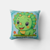 Coussin ~ DINOSAURE VERT ~ Piétiner câliner répéter ~ (Recto)