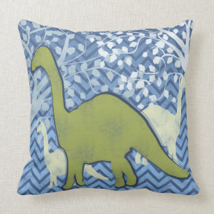 Coussin Dinosaure vert sur le zigzag Chevron - bleu et