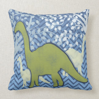 Coussin Dinosaure vert sur le zigzag Chevron - bleu et