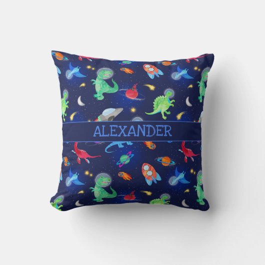 Coussin Dinosaures à l'aquarelle astronautes dans l'espace (Recto)