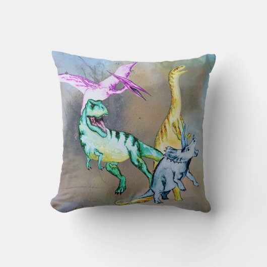 Coussin Dinosaures à l'aquarelle pour enfants (Recto)