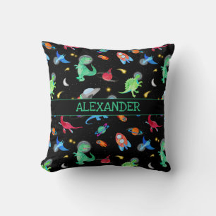 Coussin Dinosaures astronautes à l'aquarelle dans l'espace