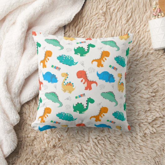 Coussin Dinosaures colorés mignons Motif illustré (Couverture)
