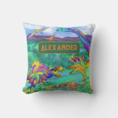 Coussin Dinosaures colorés Nom personnalisé (Recto)