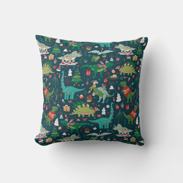 Coussin Dinosaures festifs Motif de Noël (Recto)