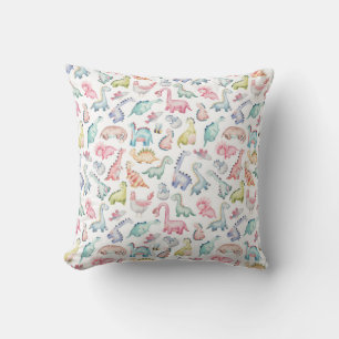 Coussin Dinosaures mignons, motif d'aquarelle pour enfants