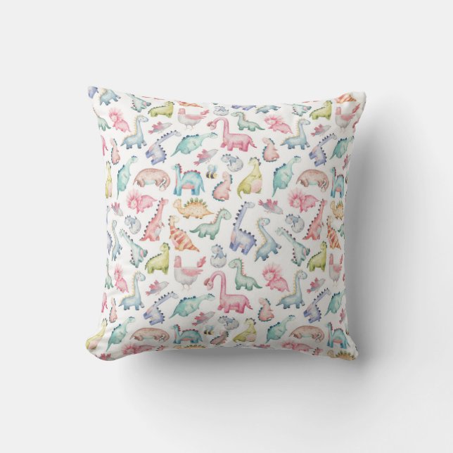 Coussin Dinosaures mignons, motif d'aquarelle pour enfants (Recto)