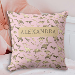 Coussin Dinosaures mignons Personnalisées Filles roses