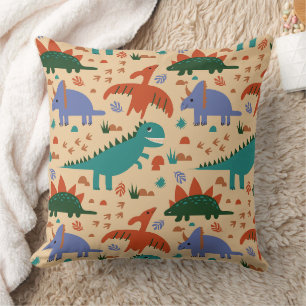 Coussin Dinosaures préhistoriques & Motif d'empreintes de