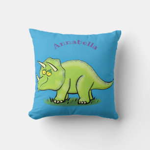 Coussin Dinosaurus tricératops vert mignon et heureux en d