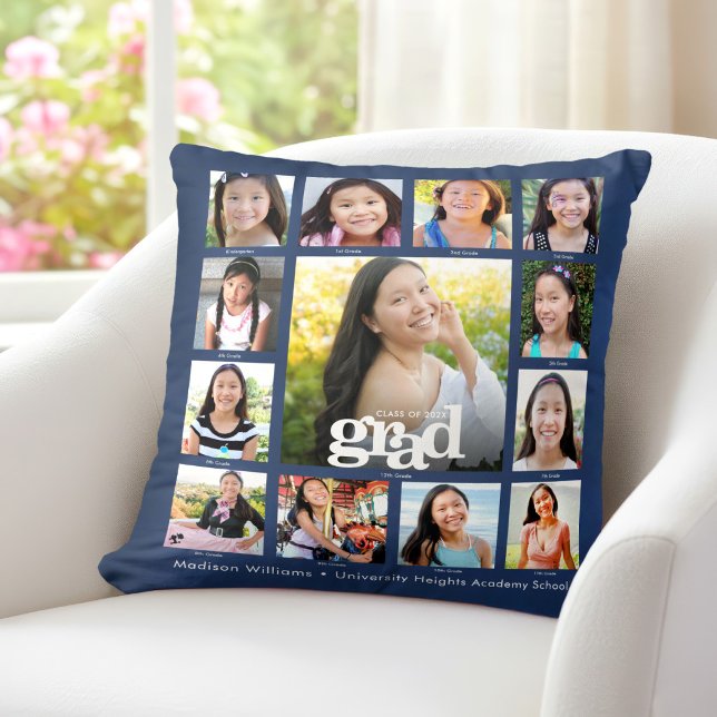 Coussin Diplôme Navy K–12 Moderne Gras Collage Photo (Créateur téléchargé)