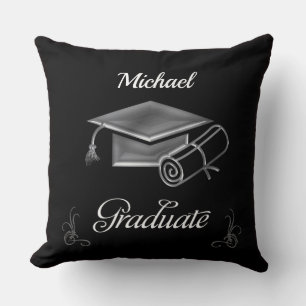 Coussin Diplôme Noir & Argent, Casquette & Diplôme