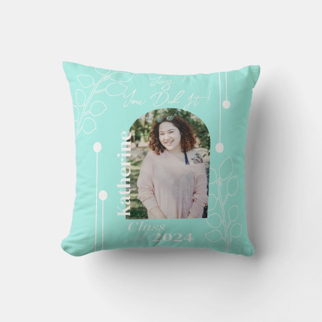 Coussin Diplôme Simple Feuillage Photo Aqua (Recto)