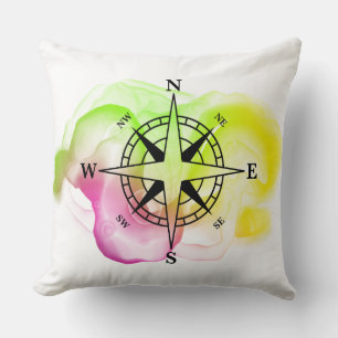 Coussin Direction de la boussole Voyage Verse Encre coloré