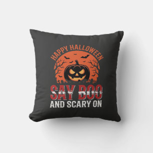 Coussin Disons Boo Citrouille de Halloween Design_1