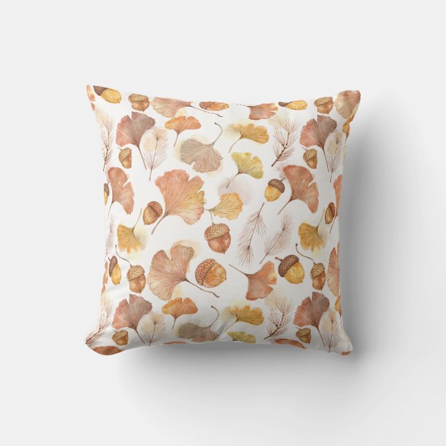 Coussin Dispersion botanique de feuille de ginkgo et de gl (Recto)