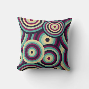 Coussin Disques bleu-violet rétro, motif abstrait.