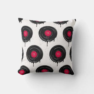 Coussin disques vinyliques fondus, motif artistique.