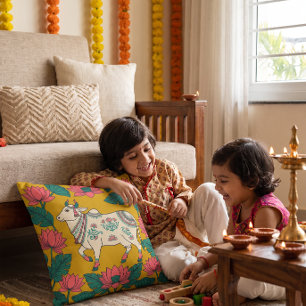 Coussin Diwali Vache effrayée Art Pichwai