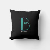 Coussin DIY Large Monogram & Name, Teal/White Text, Black (Recto)