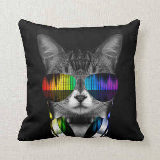 Coussin DJ chat avec lunettes de soleil et casque
