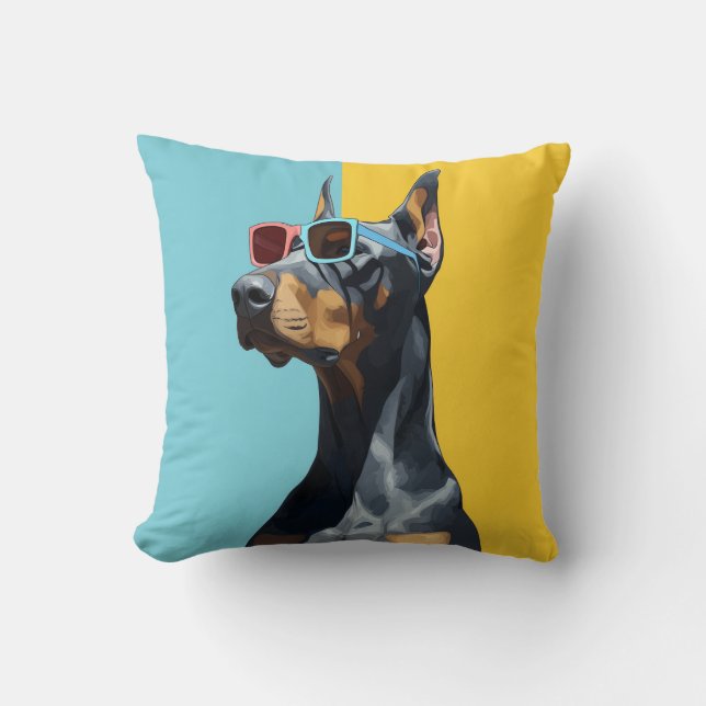Coussin Doberman cool avec des lunettes de soleil (Recto)