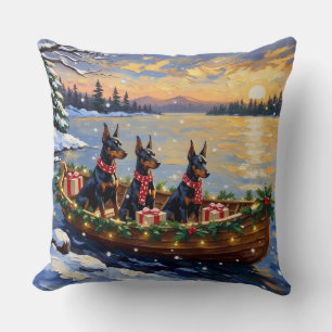 Coussin Doberman Pinscher Noël Bateau Fêtes