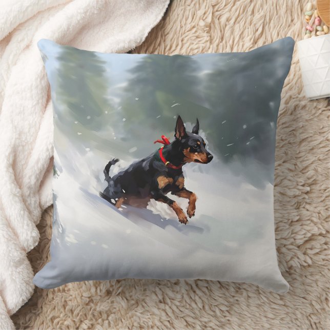 Coussin Doberman Pinscher Noël neige hiver (Couverture)