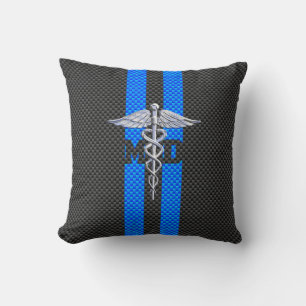 Coussin Docteur en médecine MD Caducée Rayures en fibre de