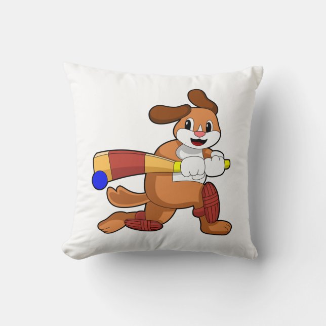 Coussin Dog at Cricket with Cricket bat (Recto)