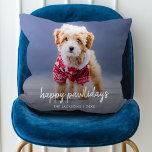 Coussin Dog Christmas | Cute Puppy Happy Pawlidays<br><div class="desc">Simple, stylish custom photo Happy Pavlidays holiday throw pillow with minimalist handwritten script typographiy and a simple gradient noir on a raspberry red background. The photo of your beloved pet and text can easily be personalized for a design as unique as your special furbaby! The image shown is for illustration...</div>