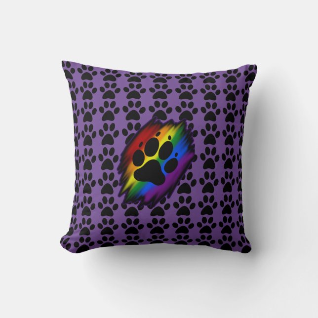 Coussin Dog lover's many paws rainbow pawprint purple (Recto)