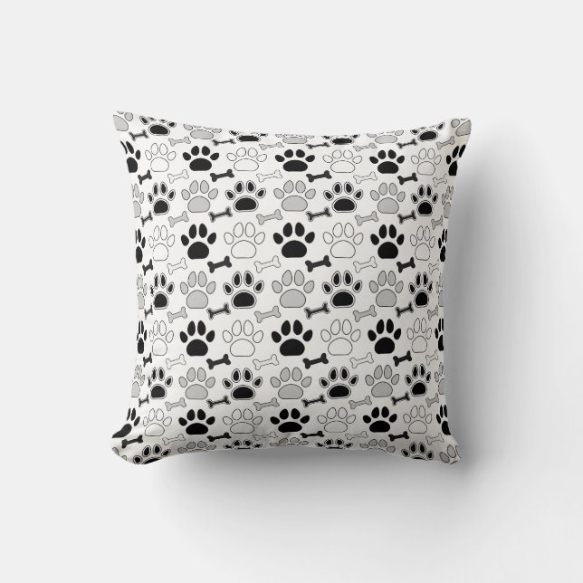 Coussin Dog Paw Prints and Bones Pattern (Recto)