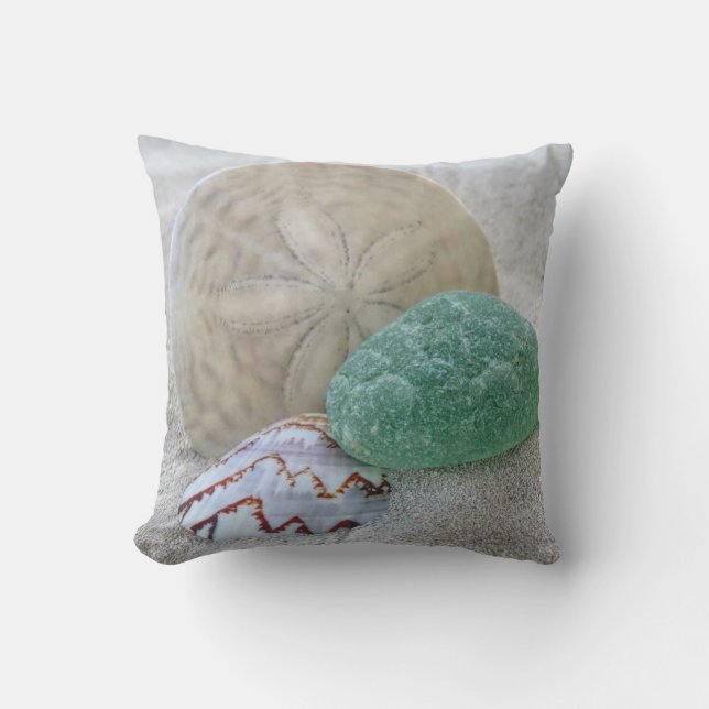 Coussin Dollar de sable, coquillage et verre de mer - cous (Recto)