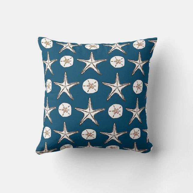 Coussin Dollar De Sable De Starfish Croquis Motif Sur Bleu (Verso)