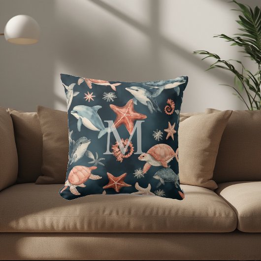 Coussin Dolphin Turtle Marine Life Coastal Nursery Decor