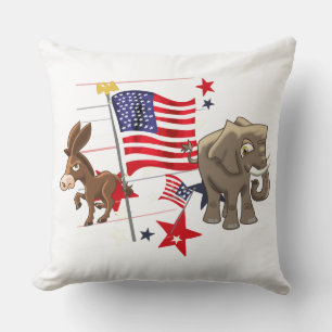 Coussin Donkey démocrate et Eléphant républicain Throw Pi