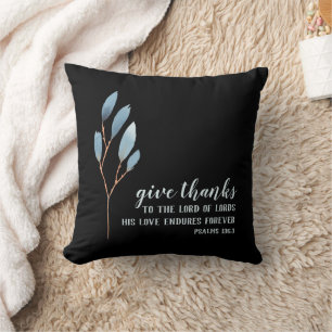 Coussin Donnez Merci Bible Verse Bleu Aquarelle Noire