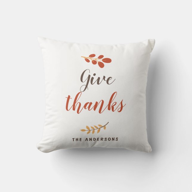 Coussin Donnez Merci Script Thanksgiving Automne Simple (Recto)