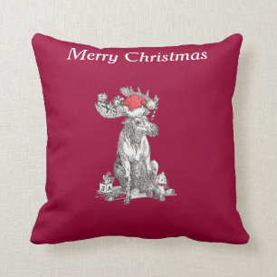 Coussin Dons d'orignal pour Noël joyeux
