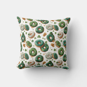 Coussin Donut et trèfle de Saint-Patrick aquarelle