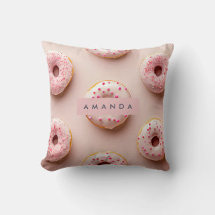 Coussin Donut personnalisé rose saumon saupoudré