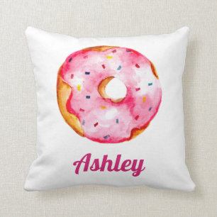 Coussin Donut rose arc-en-ciel personnalisé nom mignon
