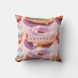 Coussin Donut Rose Pâle Personnalisé avec Paillettes
