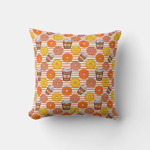Coussin Donuts d'automne citrouilles & Café Orange Stripes