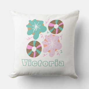 Coussin Donuts glaçés de Noël gribouillis rose    
