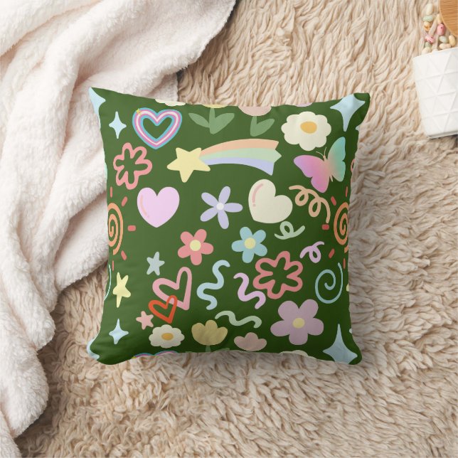 Coussin Doodé motif teinte pastel D Vert BG (Couverture)