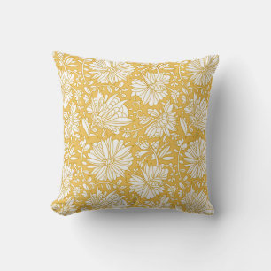 Coussin Doodle à fleurs dorées, abstrait dessiné à la main