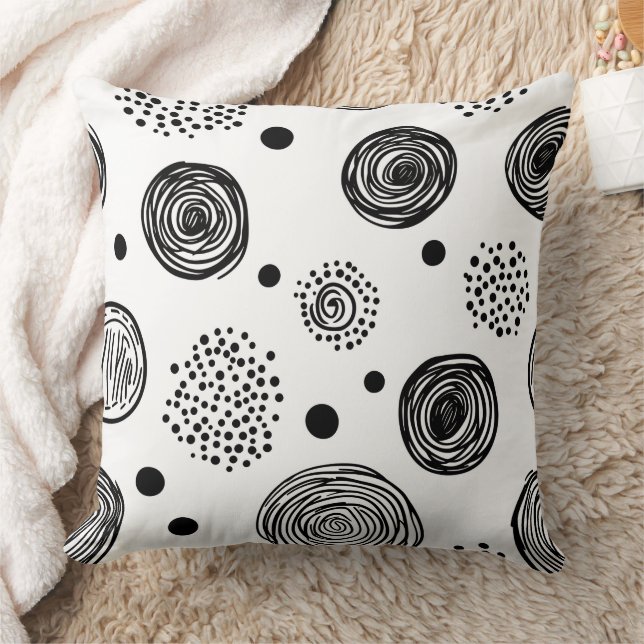 Coussin Doodle Abstrait Dessiné à la Main - Noir et Blanc  (Couverture)